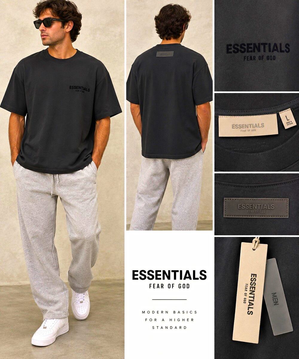 Essentials Fear of God Essentials Men’s Black Logo Crew Neck Tee L Cotton Jersey